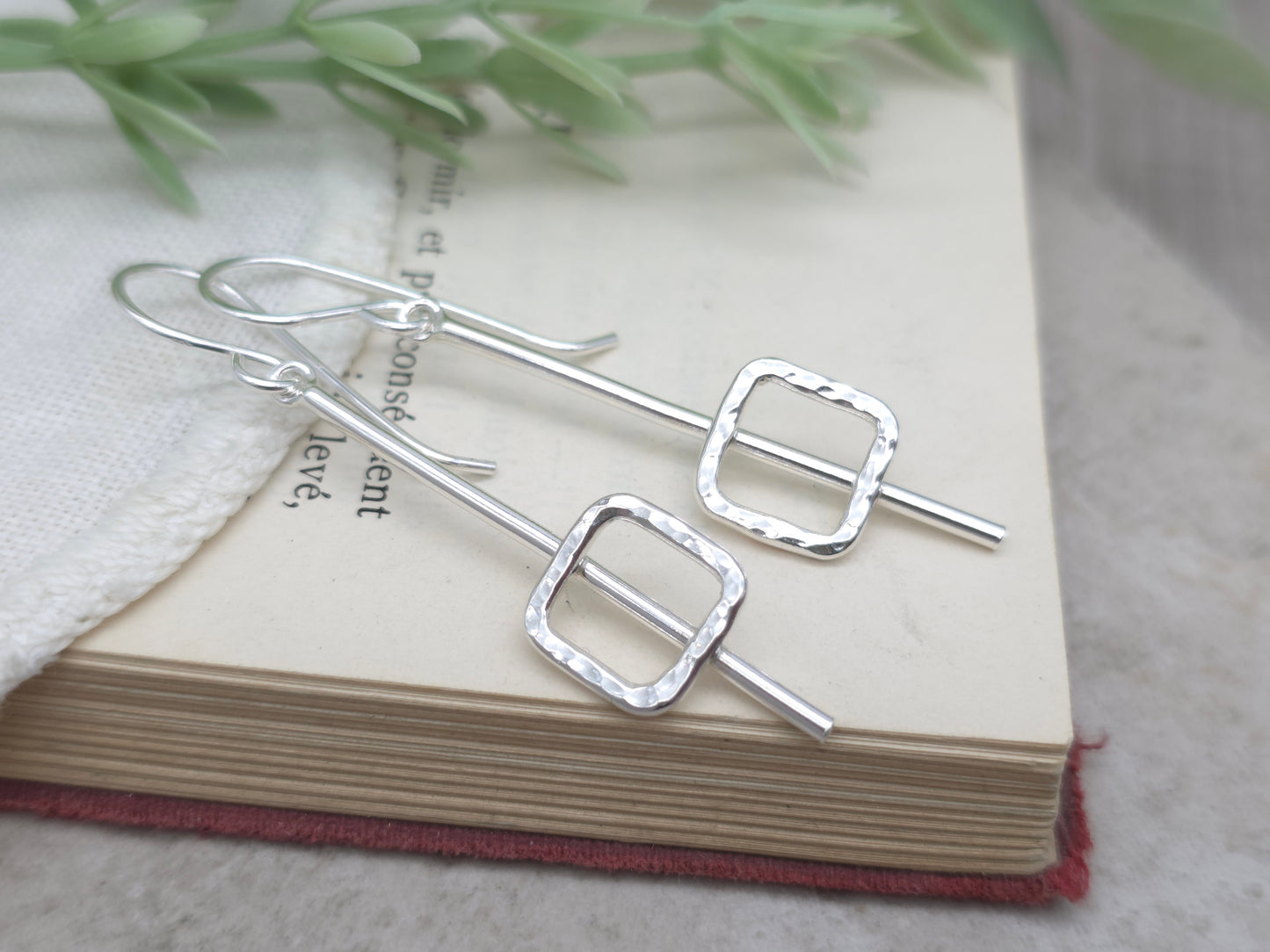 Sterling Silver Geometric Square Bar Earrings