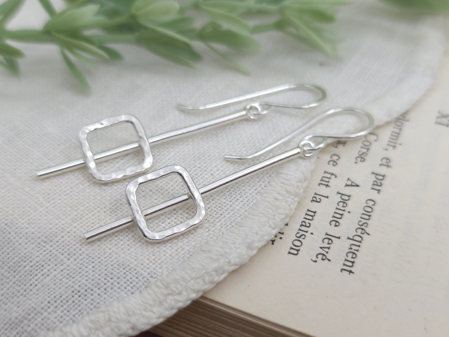 Sterling Silver Geometric Square Bar Earrings