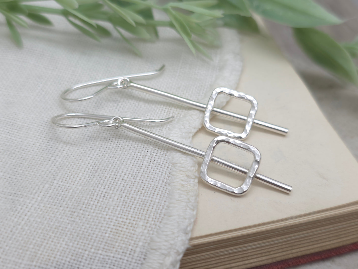 Sterling Silver Geometric Square Bar Earrings