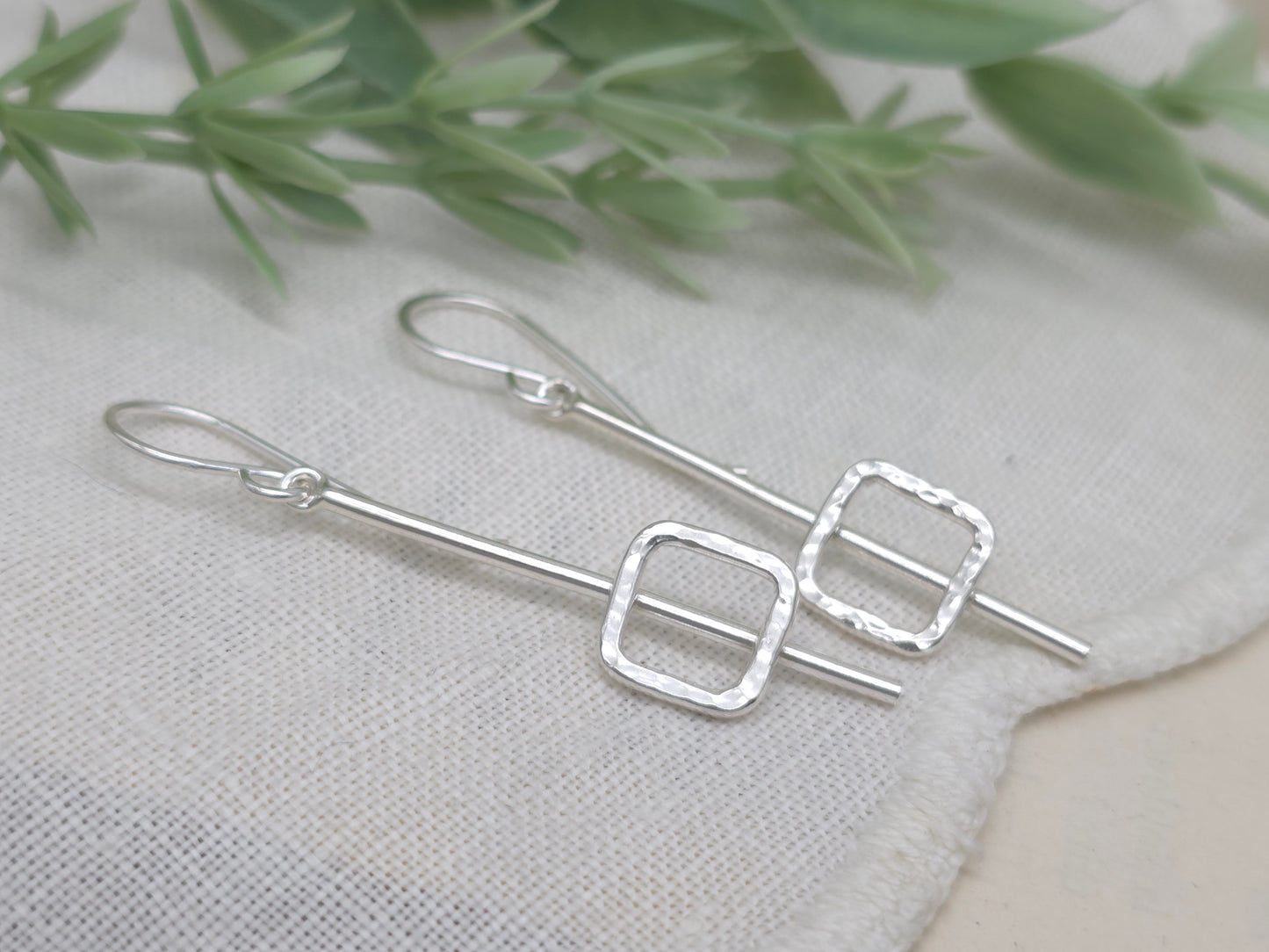 Sterling Silver Geometric Square Bar Earrings