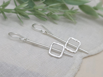 Sterling Silver Geometric Square Bar Earrings