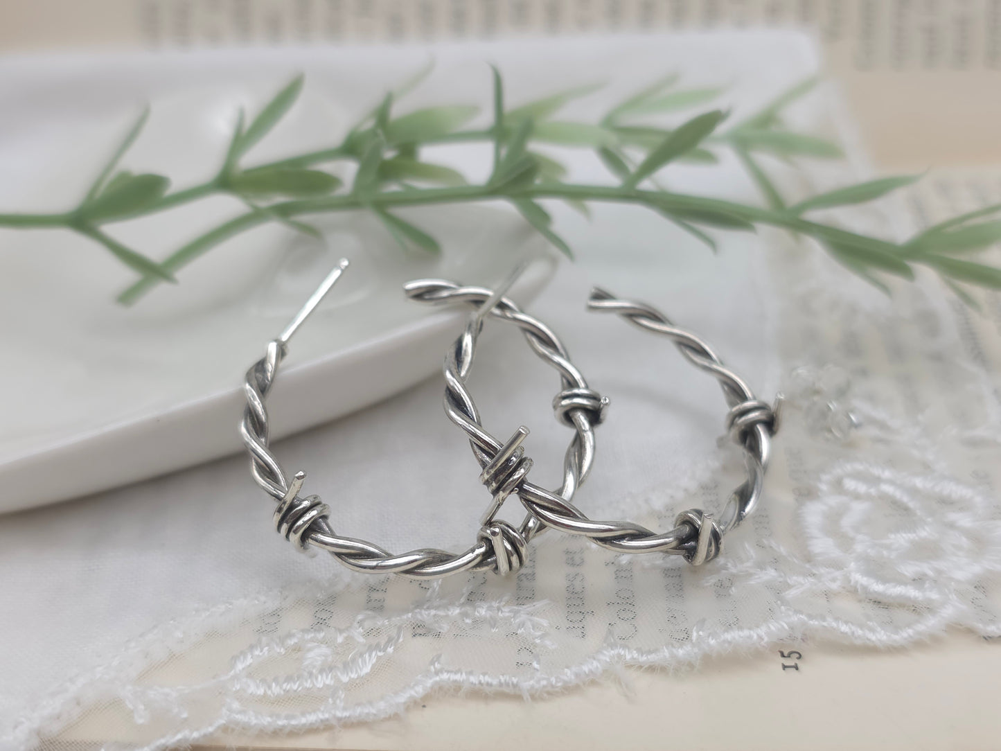 Sterling Silver 1" Barbed Wire Hoops