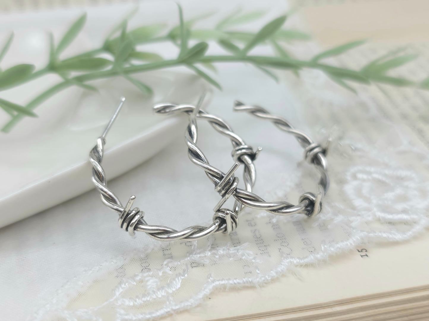 Sterling Silver 1" Barbed Wire Hoops