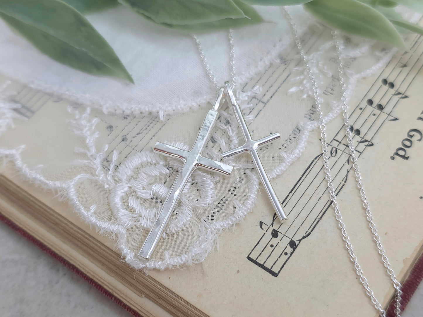 Sterling Silver Double Cross Necklace