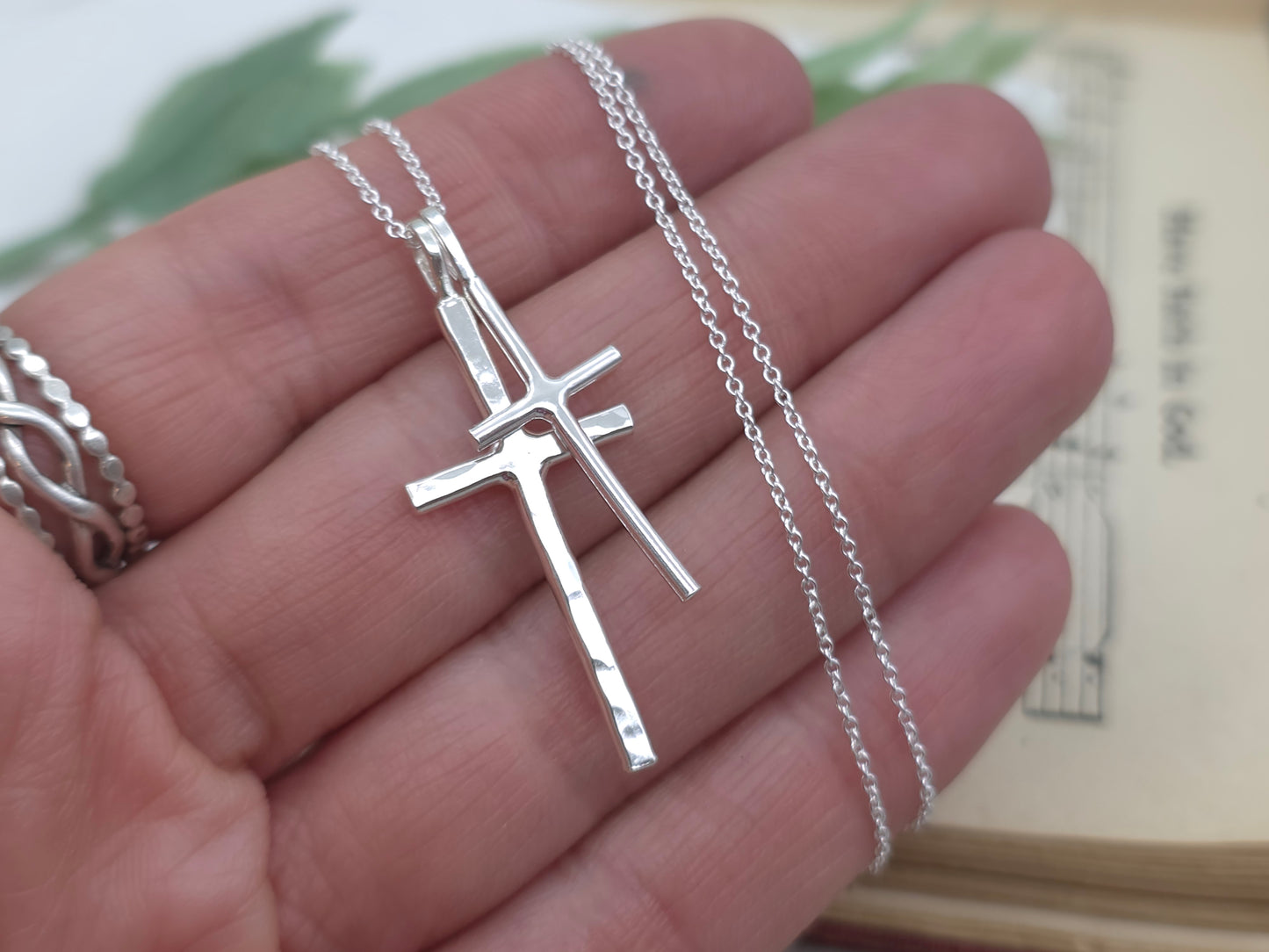 Sterling Silver Double Cross Necklace