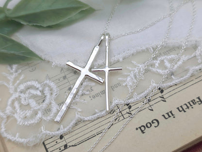 Sterling Silver Double Cross Necklace