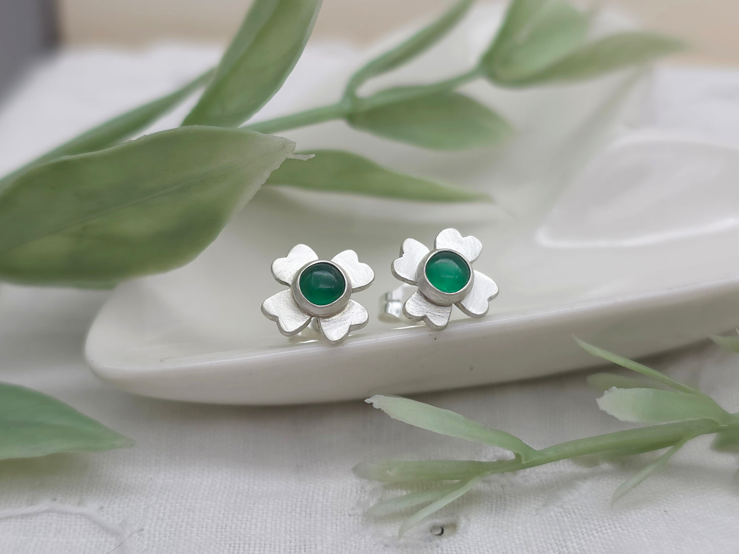 Sterling Silver Four Leaf Clover Studs