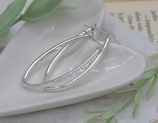 Sterling Silver Oblong Hammered Hoops