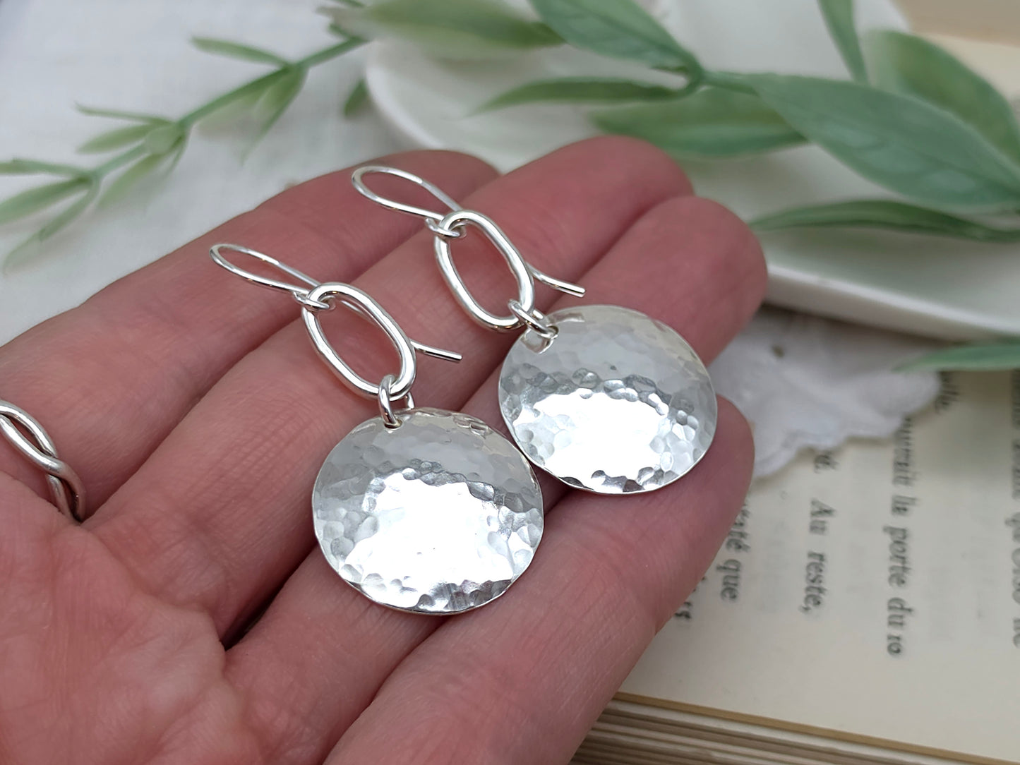 Sterling Silver Linked Hammered Disc Earrings