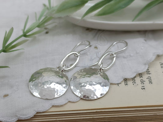 Sterling Silver Linked Hammered Disc Earrings