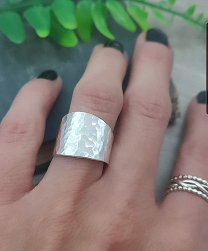 Sterling Silver Hammered Saddle Ring / Shield Ring / Tapered Band