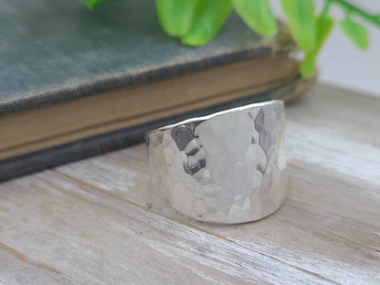 Sterling Silver Hammered Saddle Ring / Shield Ring / Tapered Band
