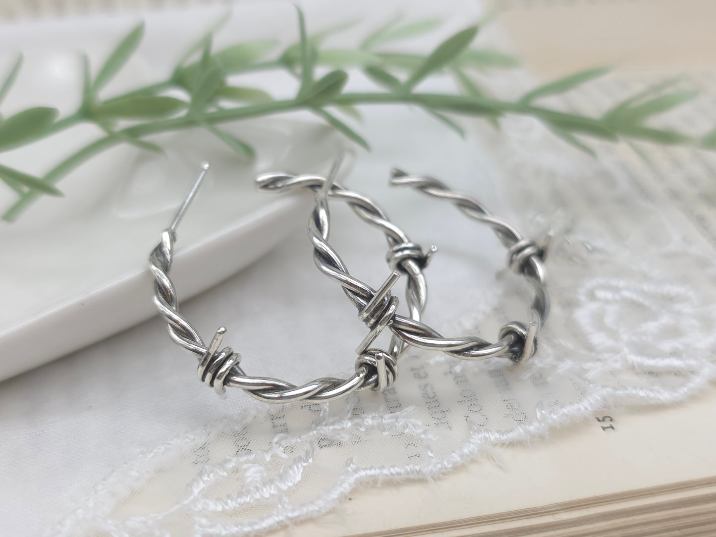 Sterling Silver 1" Barbed Wire Hoops