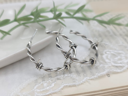 Sterling Silver 1" Barbed Wire Hoops
