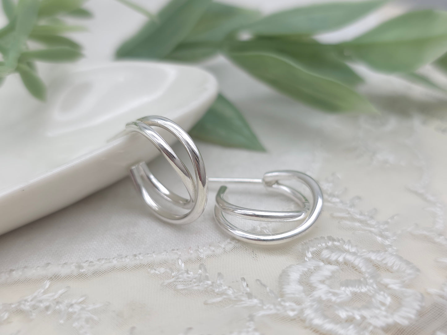 Sterling Silver 1/2" Crossover Double Hoops