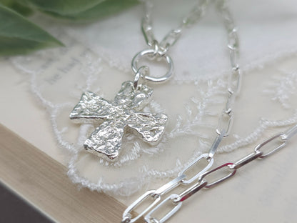 Sterling Silver Chunky Square Cross Necklace