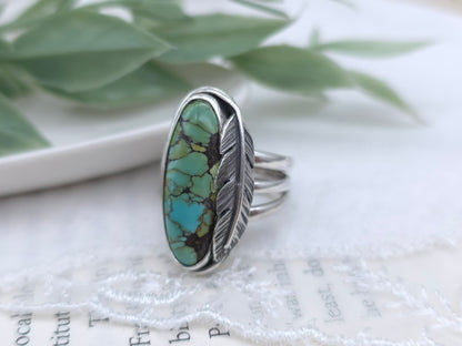 Sterling Silver Feathered Turquoise Ring Size 7