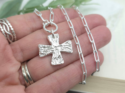 Sterling Silver Chunky Square Cross Necklace
