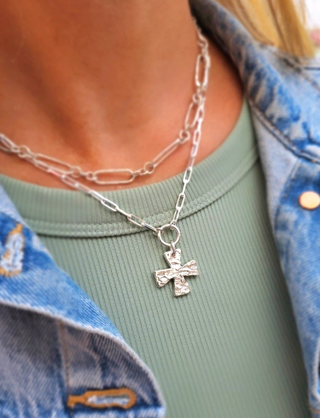 Sterling Silver Chunky Square Cross Necklace