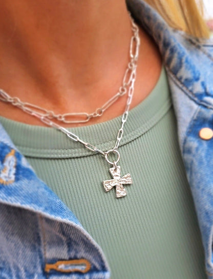 Sterling Silver Chunky Square Cross Necklace