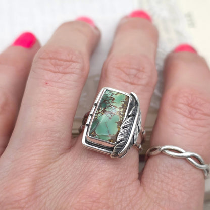 Sterling Silver & Feathered Turquoise Ring SIZE 7