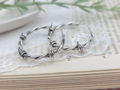 Sterling Silver 1" Barbed Wire Hoops