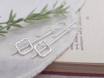 Sterling Silver Geometric Square Bar Earrings