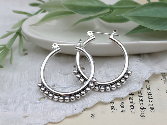 Sterling Silver Ornated Beaded Hoops