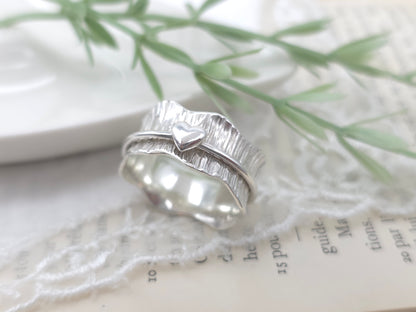 Sterling Heart Wavy Heart Spinner Ring