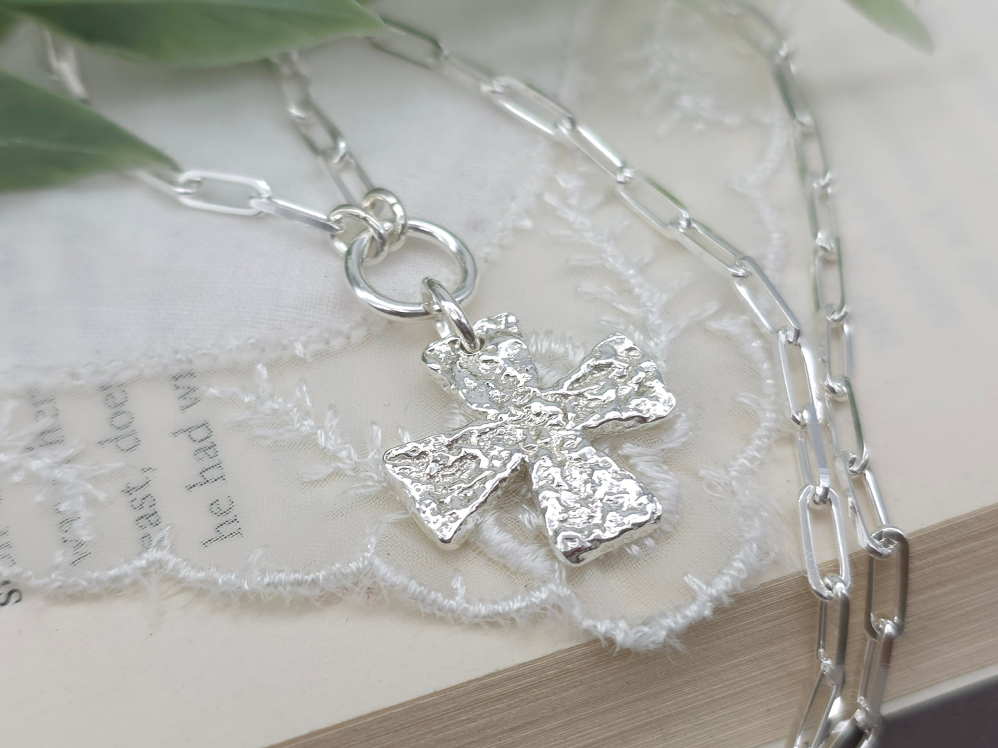 Sterling Silver Chunky Square Cross Necklace