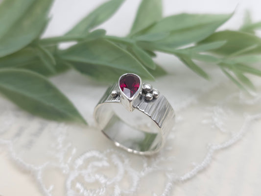 Sterling Silver Pear Ruby Ring