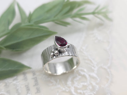Sterling Silver Pear Ruby Ring
