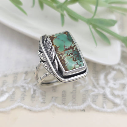 Sterling Silver & Feathered Turquoise Ring SIZE 7
