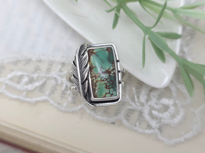 Sterling Silver & Feathered Turquoise Ring SIZE 7