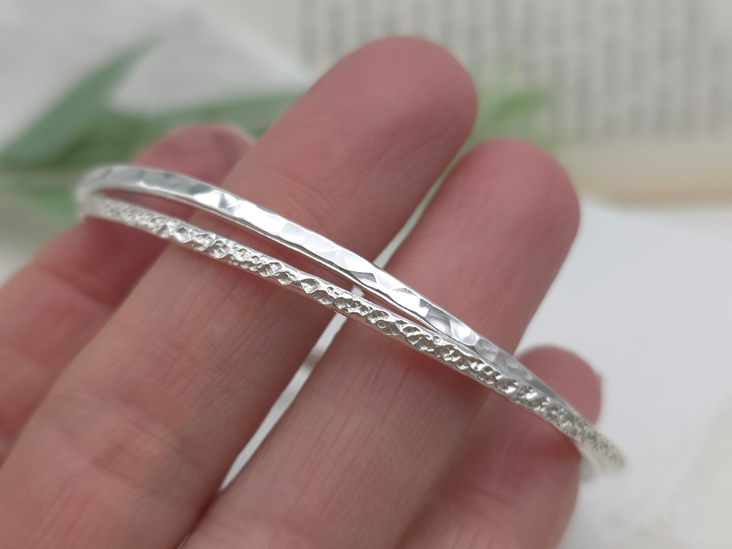 Sterling Silver Intertwined Lock & Key Bangle Set