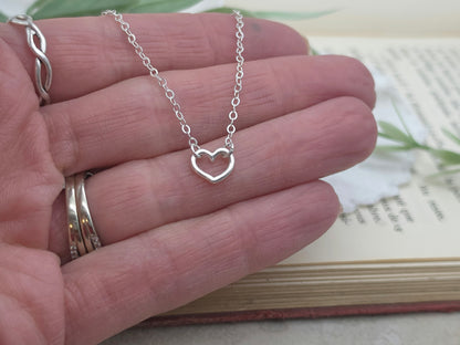 Tiny Sterling Silver Heart Charm Necklace