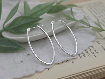 Sterling Silver Oblong Hammered Hoops