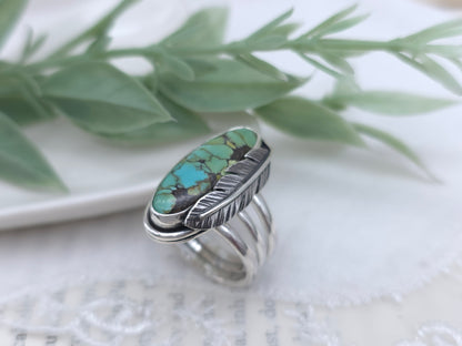 Sterling Silver Feathered Turquoise Ring Size 7