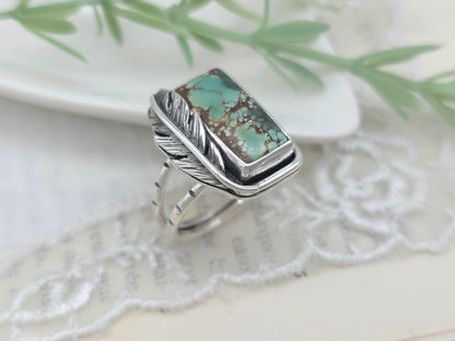 Sterling Silver & Feathered Turquoise Ring SIZE 7