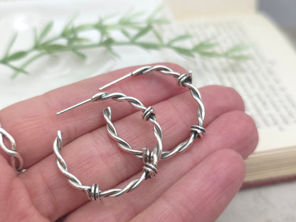 Sterling Silver 1" Barbed Wire Hoops