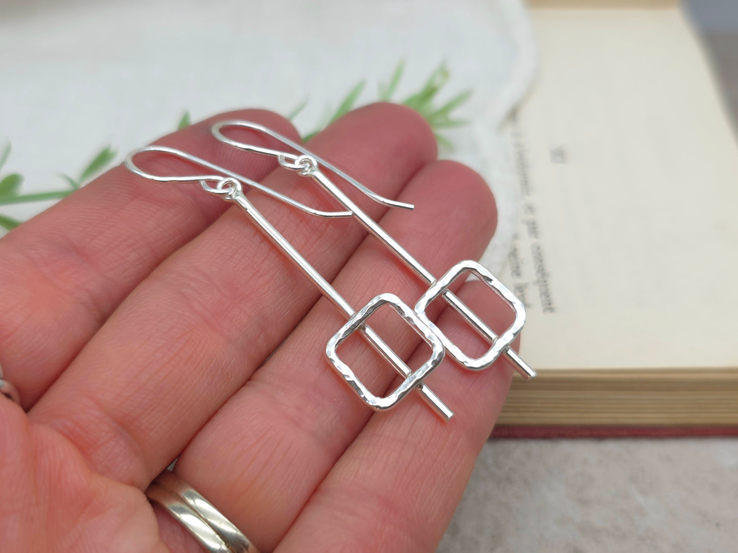 Sterling Silver Geometric Square Bar Earrings