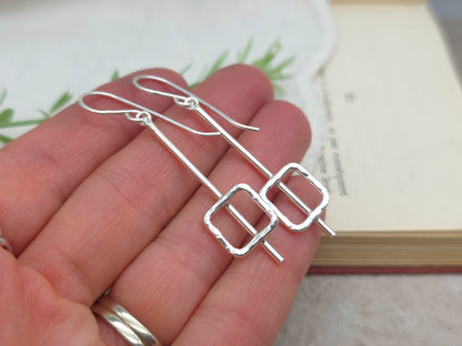 Sterling Silver Geometric Square Bar Earrings