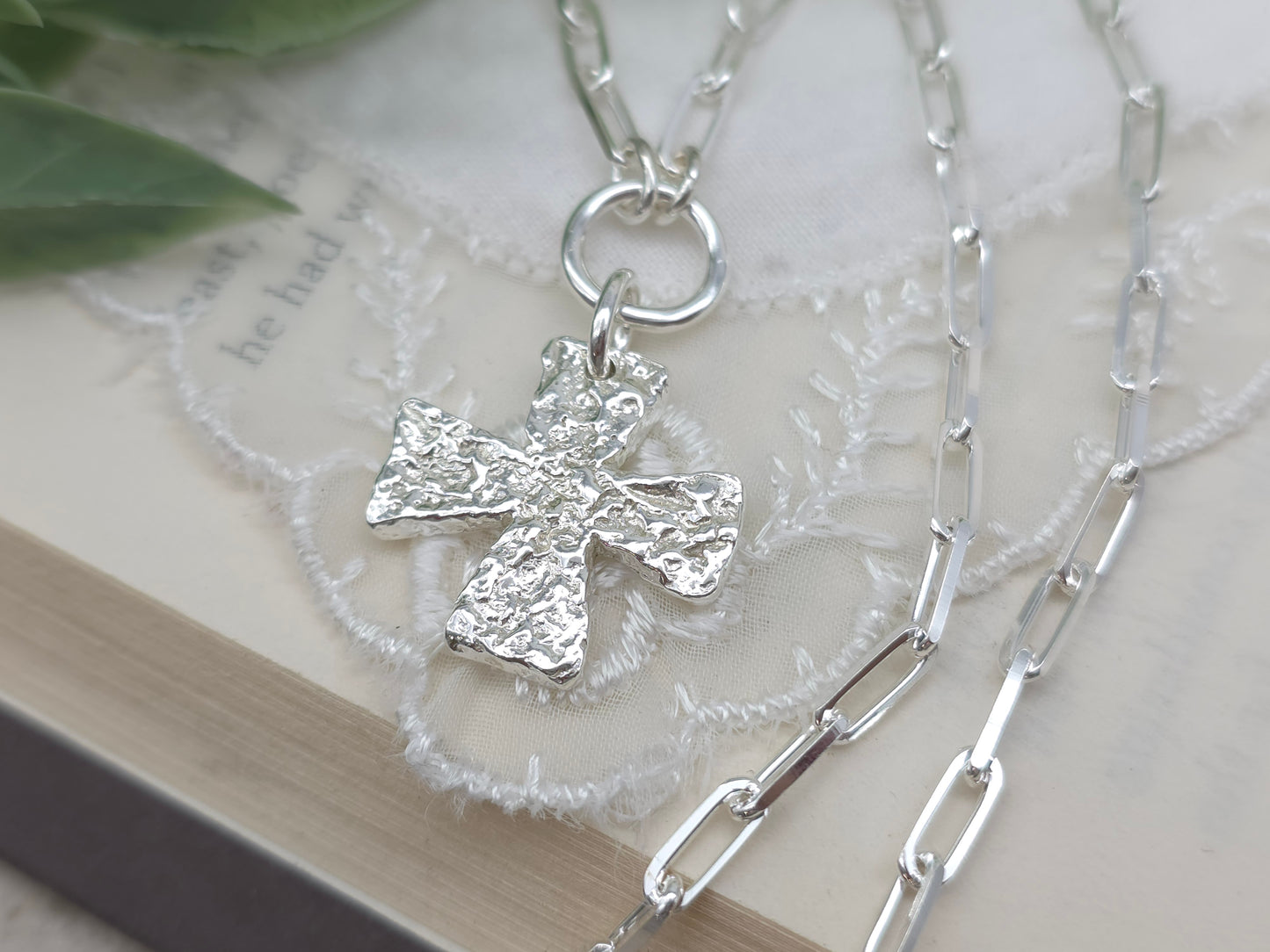 Sterling Silver Chunky Square Cross Necklace