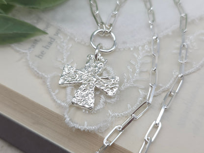 Sterling Silver Chunky Square Cross Necklace