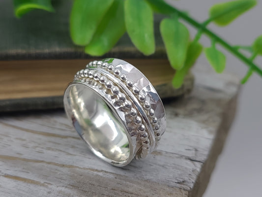 Sterling Silver Spinner Ring / Fidget Ring / Meditation Ring / Wide Band Ring
