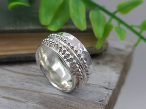 Sterling Silver Spinner Ring / Fidget Ring / Meditation Ring / Wide Band Ring