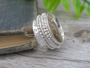 Sterling Silver Spinner Ring / Fidget Ring / Meditation Ring / Wide Band Ring