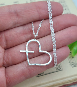 Sterling Silver Hammered Heart/Cross Necklace "Endless Love" / Cross Necklace / Heart Necklace / Faith Necklace