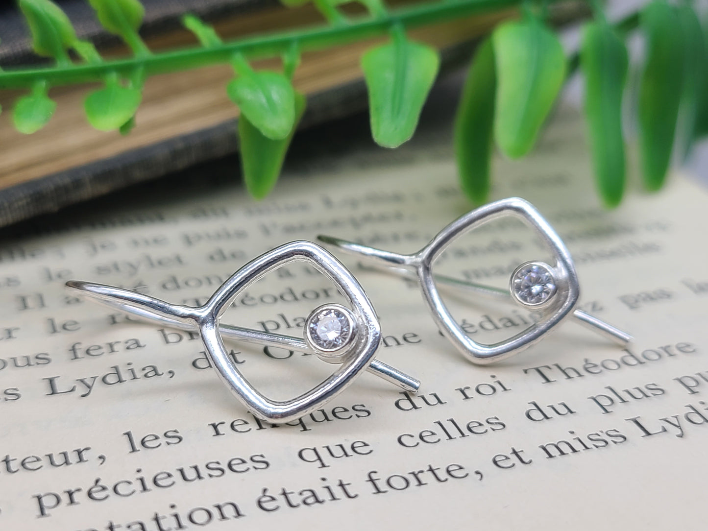 Sterling Square and Crystal Earrings