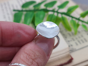 Sterling Silver Hammered Disc Ring / Wavy Ring / Domed Disc